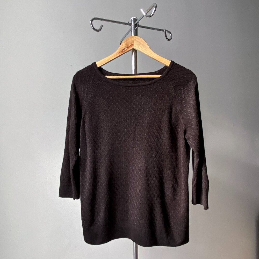 ❄️Black Waffle Textured Knit Top with 3/4 Sleeves